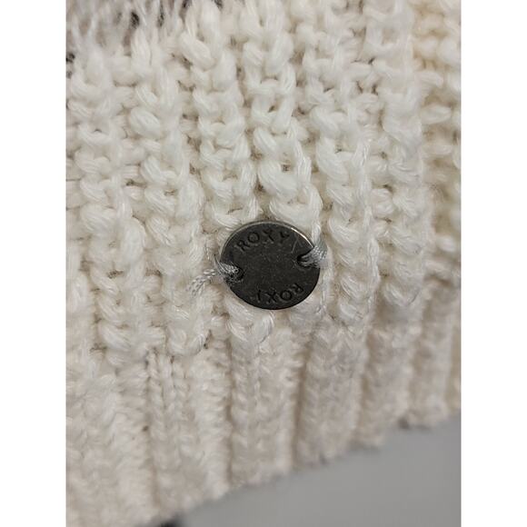 Roxy Boxy Open Knit Sweatshirt Top Sz Small Ivory Sheer Striped Beachy Boho - Picture 6 of 11